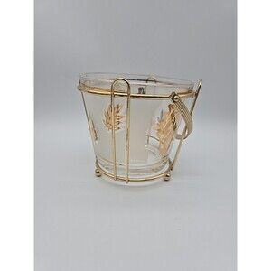 MCM G Reeves Ice Bucket Gold Leaves Foliage Frosted Glass